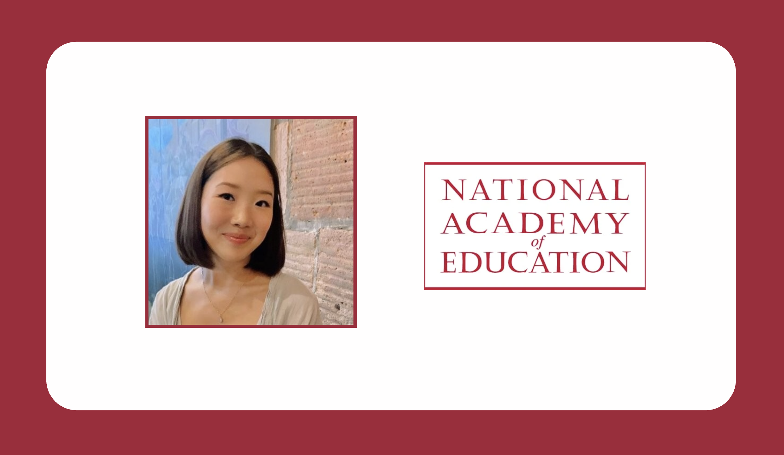 Headshot of alum Noël Um-Lo next to NAEd logo